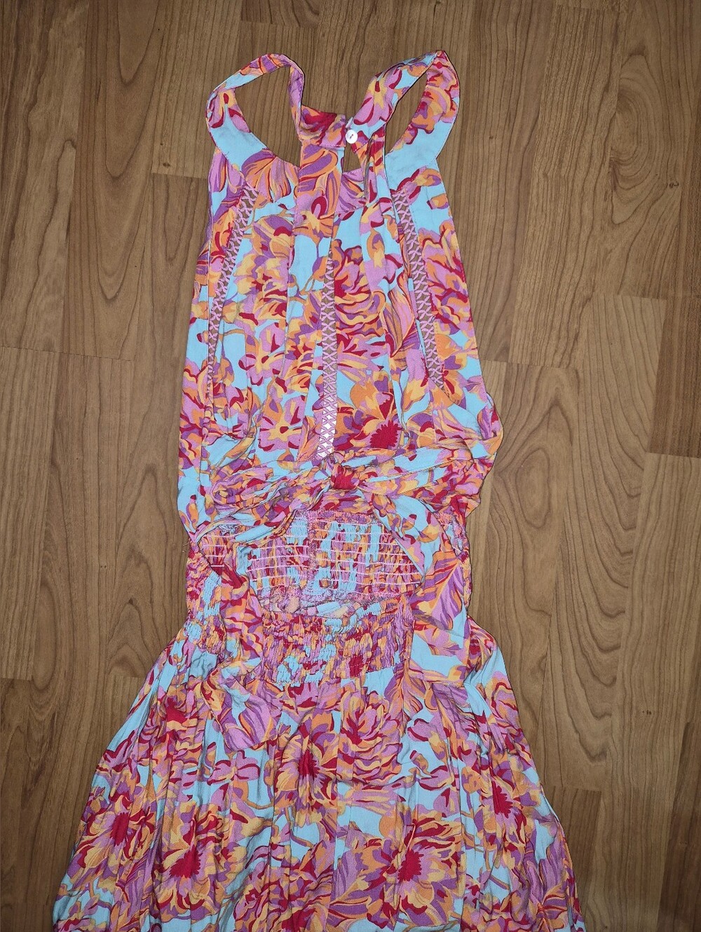 NWOT Anthro Abel The Label Tropical Floral Halter Self-tie Back Maxi Pink & Aqua - Picture 6 of 8